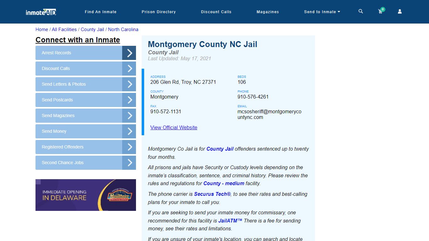 Montgomery County NC Jail - Inmate Locator